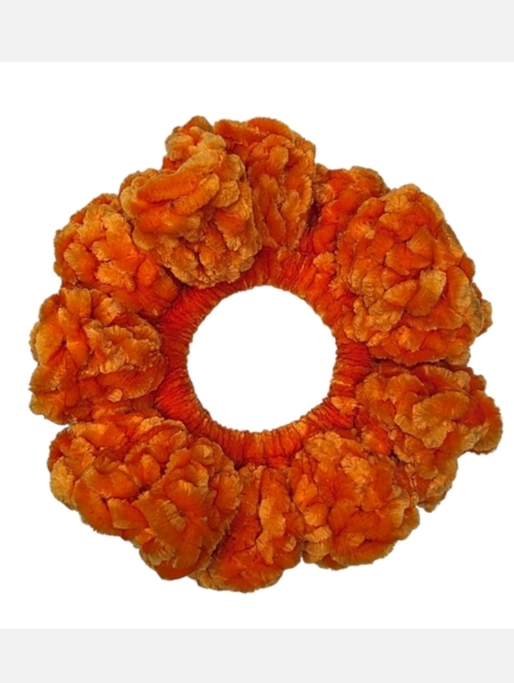 Srunchie Hair Tie Large Oversized Handmade Orange Chenille Yarn Knit Accessories